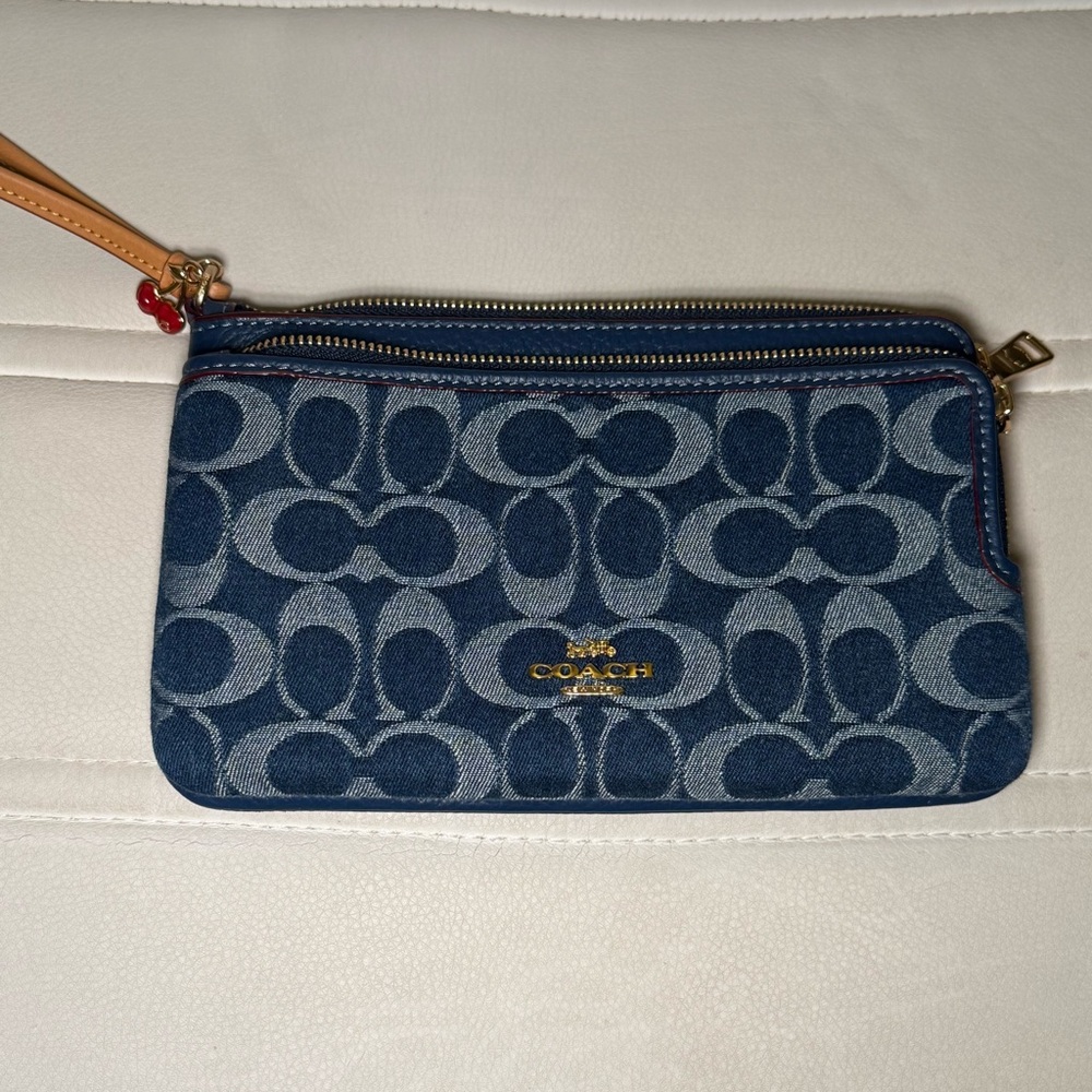 Coach Double Zip Wallet in Signature Denim